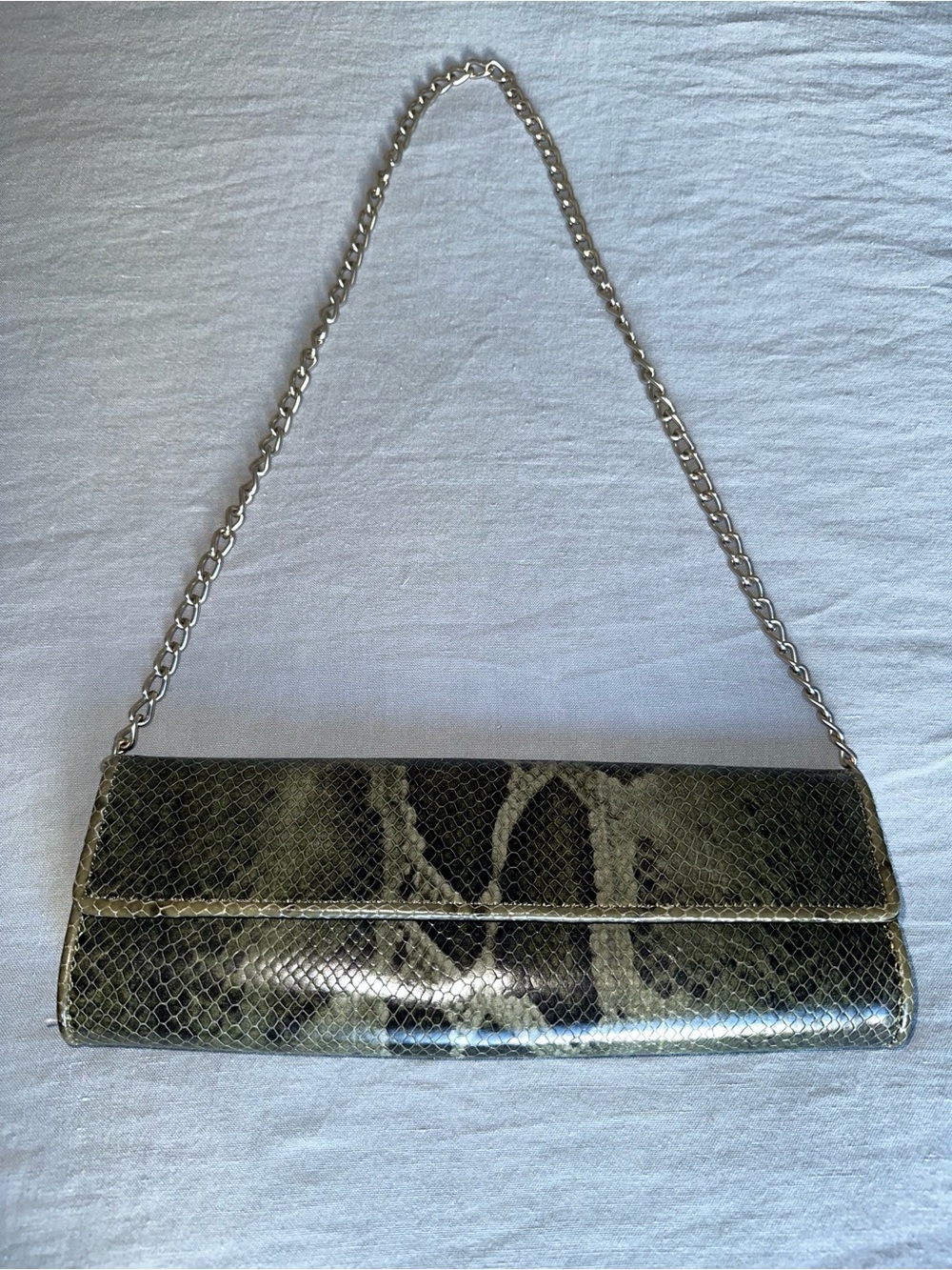 Banana Republic Snake-Embossed Leather Chain Shoulder Bag - Olive Green + Black